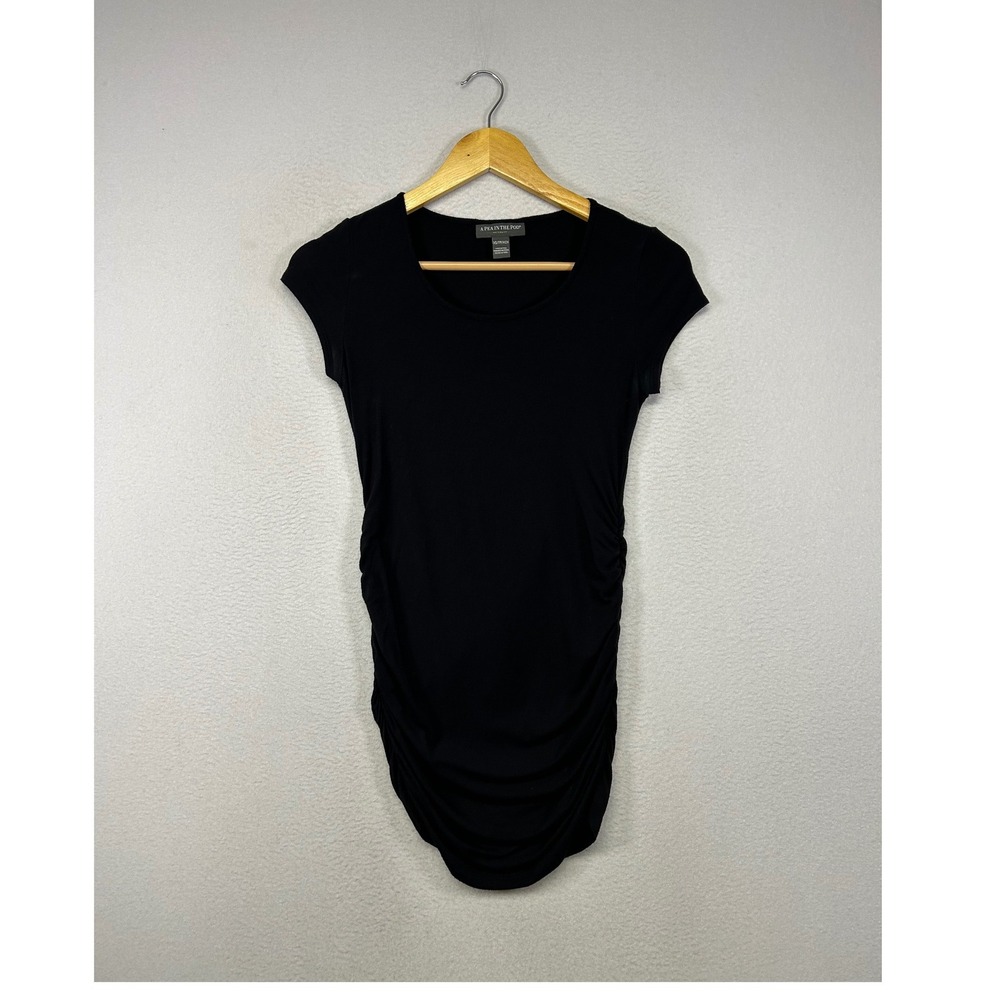 Minimalist A Pea In The Pod Women XS Black‎ Ruched Side Maternity Scoop Neck Tee